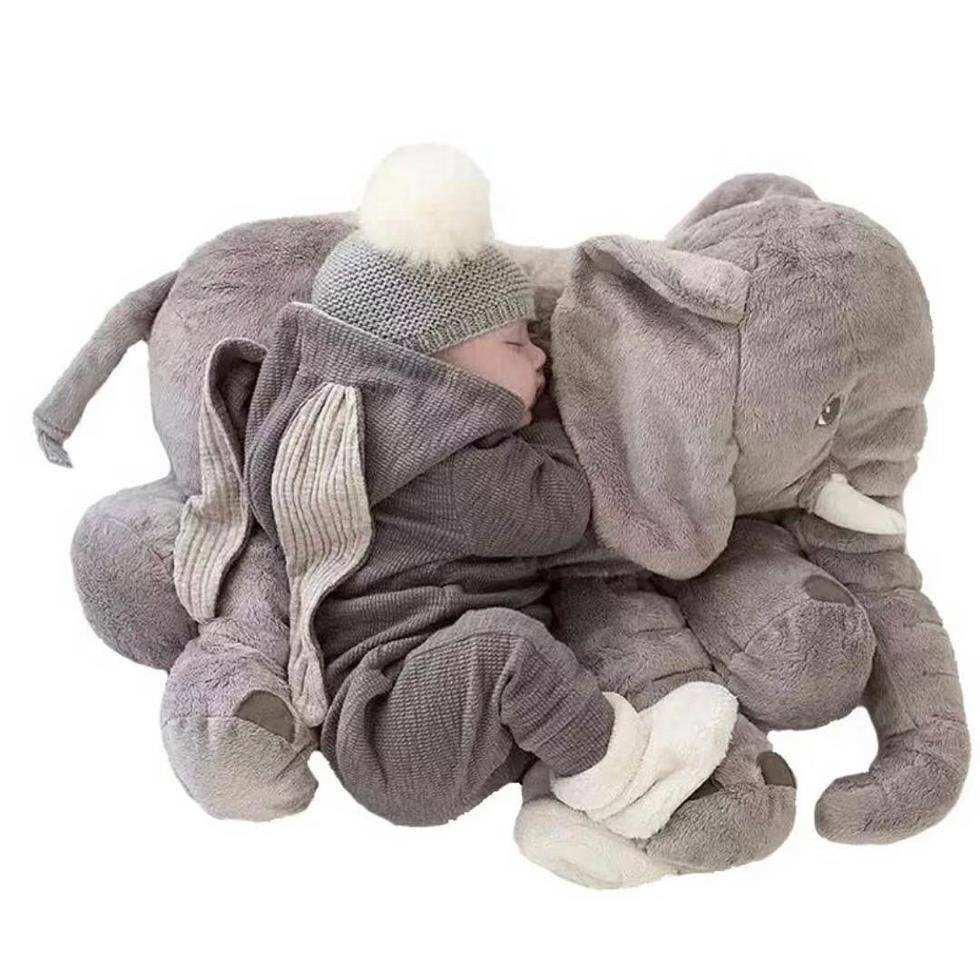 Large Elephant Plush Pillow for Nursery - Soft Gray & Purple