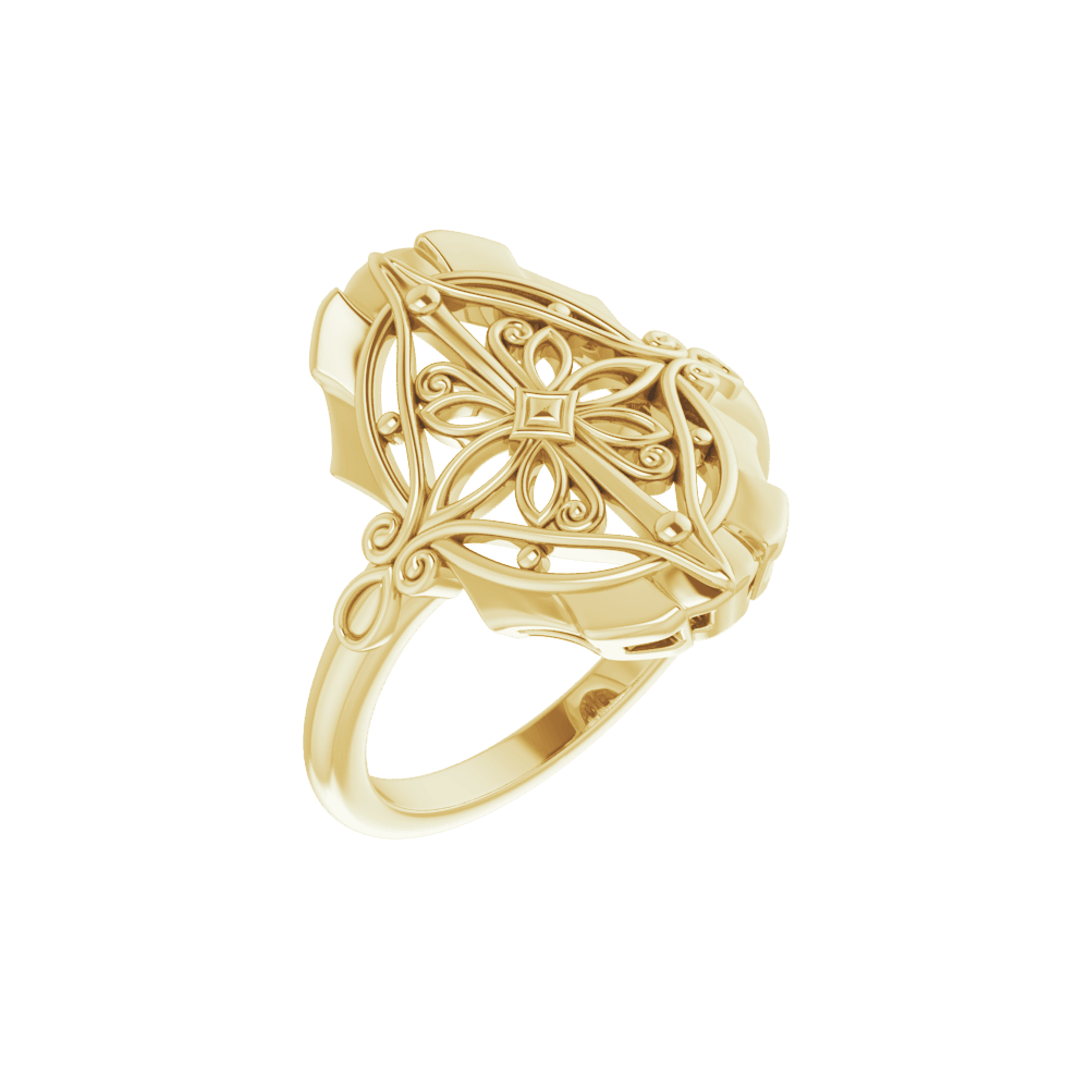 Rosette Héritage Statement Ring in Polished 14K Gold Vintage Style