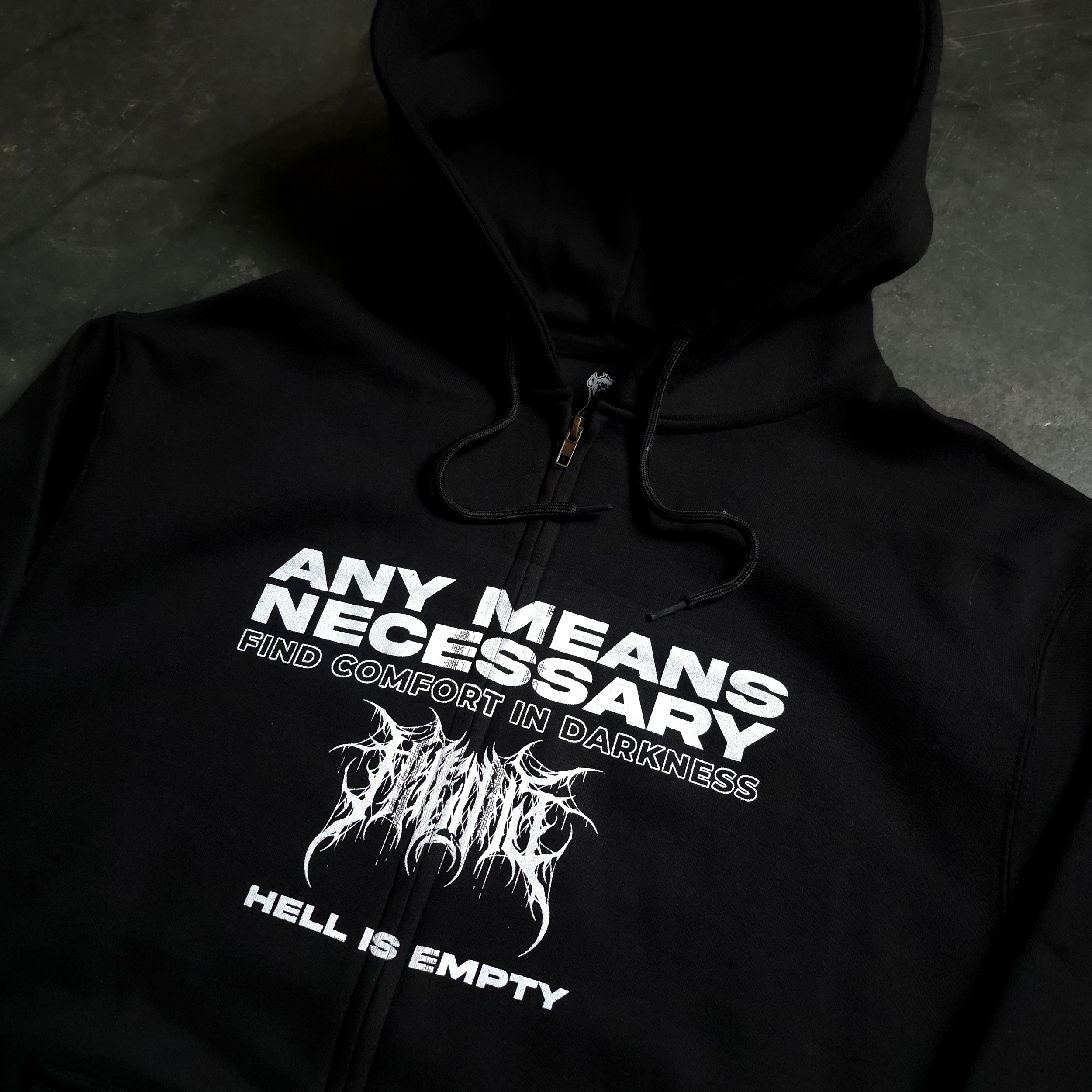 Hell Is Empty Graphic Zip Up Hoodie Heavyweight Black - Image 4