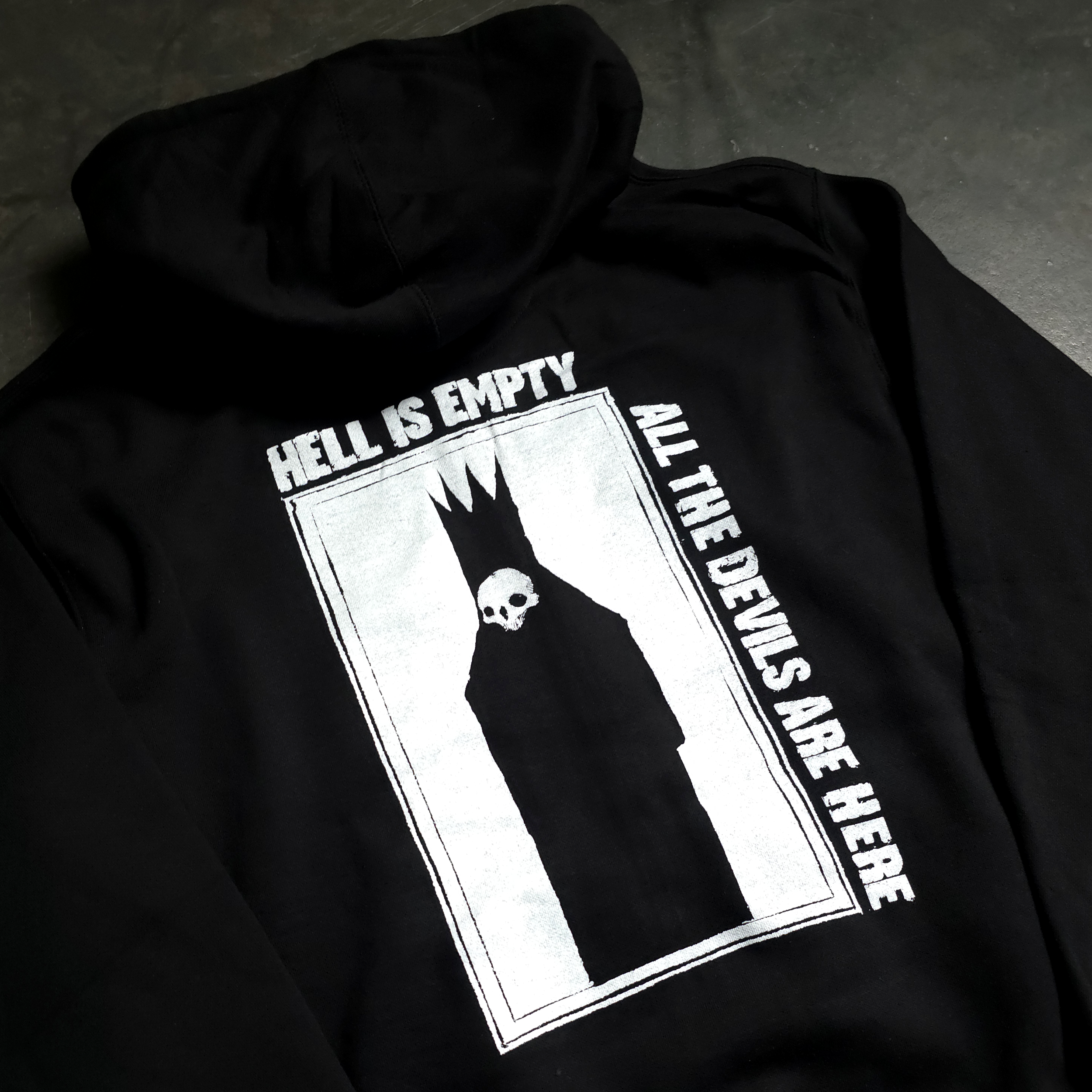 Hell Is Empty Graphic Zip Up Hoodie Heavyweight Black - Image 3