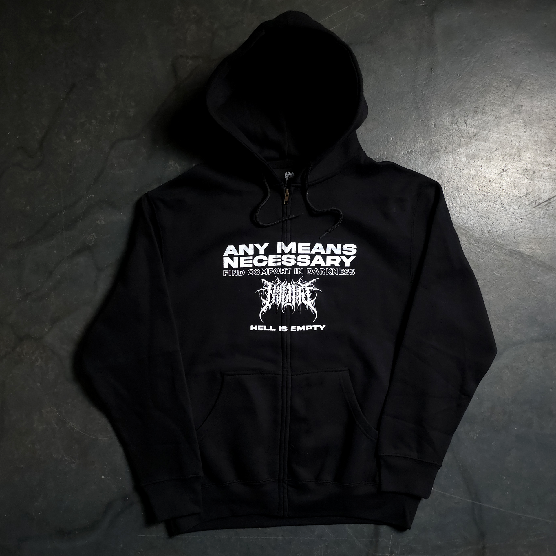 Hell Is Empty Graphic Zip Up Hoodie Heavyweight Black - Image 2