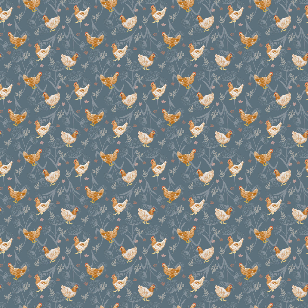 Henrietta Removable Wallpaper in White, Blue-Grey, Orange and Green