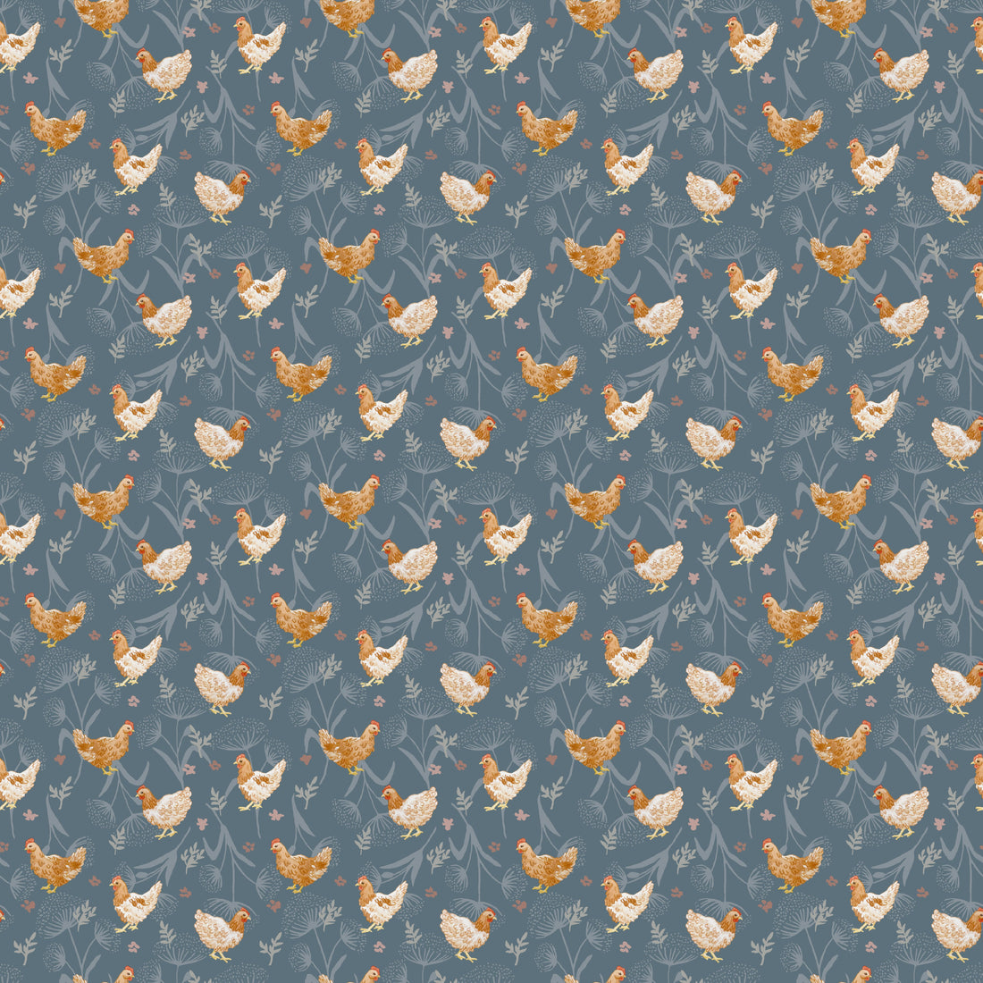 Henrietta Removable Wallpaper in White, Blue-Grey, Orange and Green