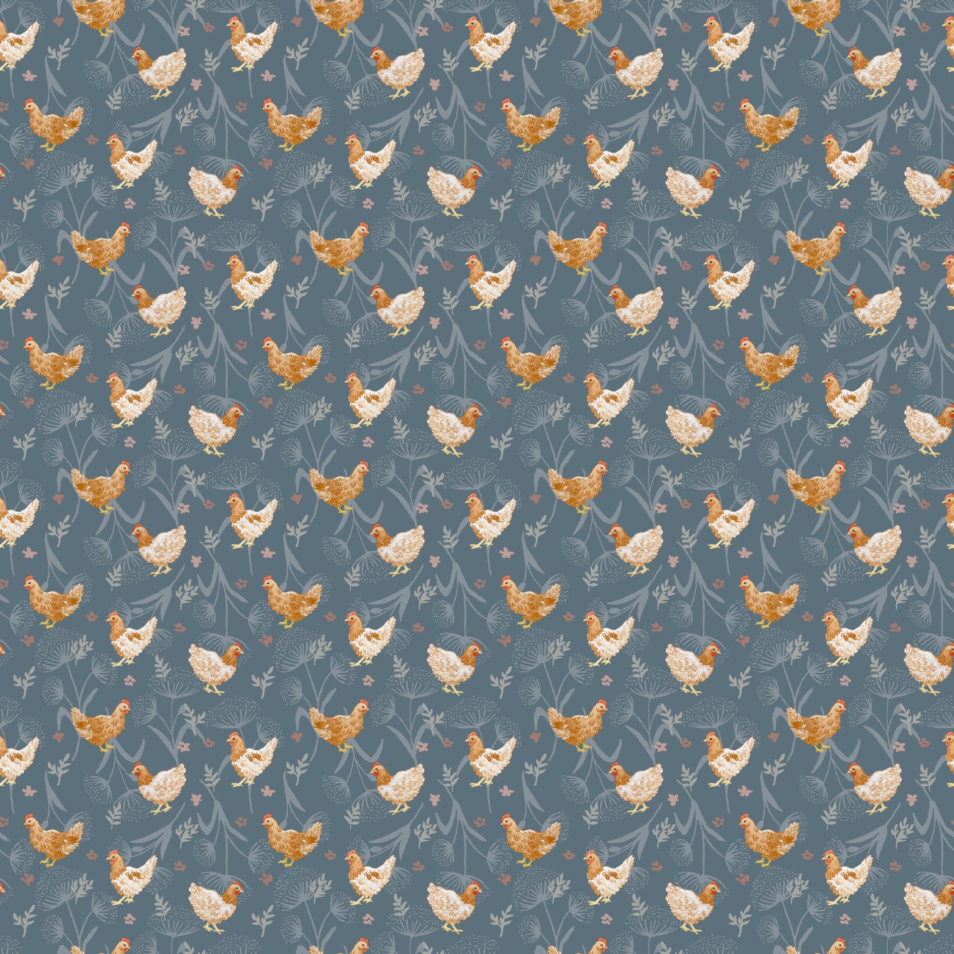 Henrietta Removable Wallpaper in White, Blue-Grey, Orange and Green