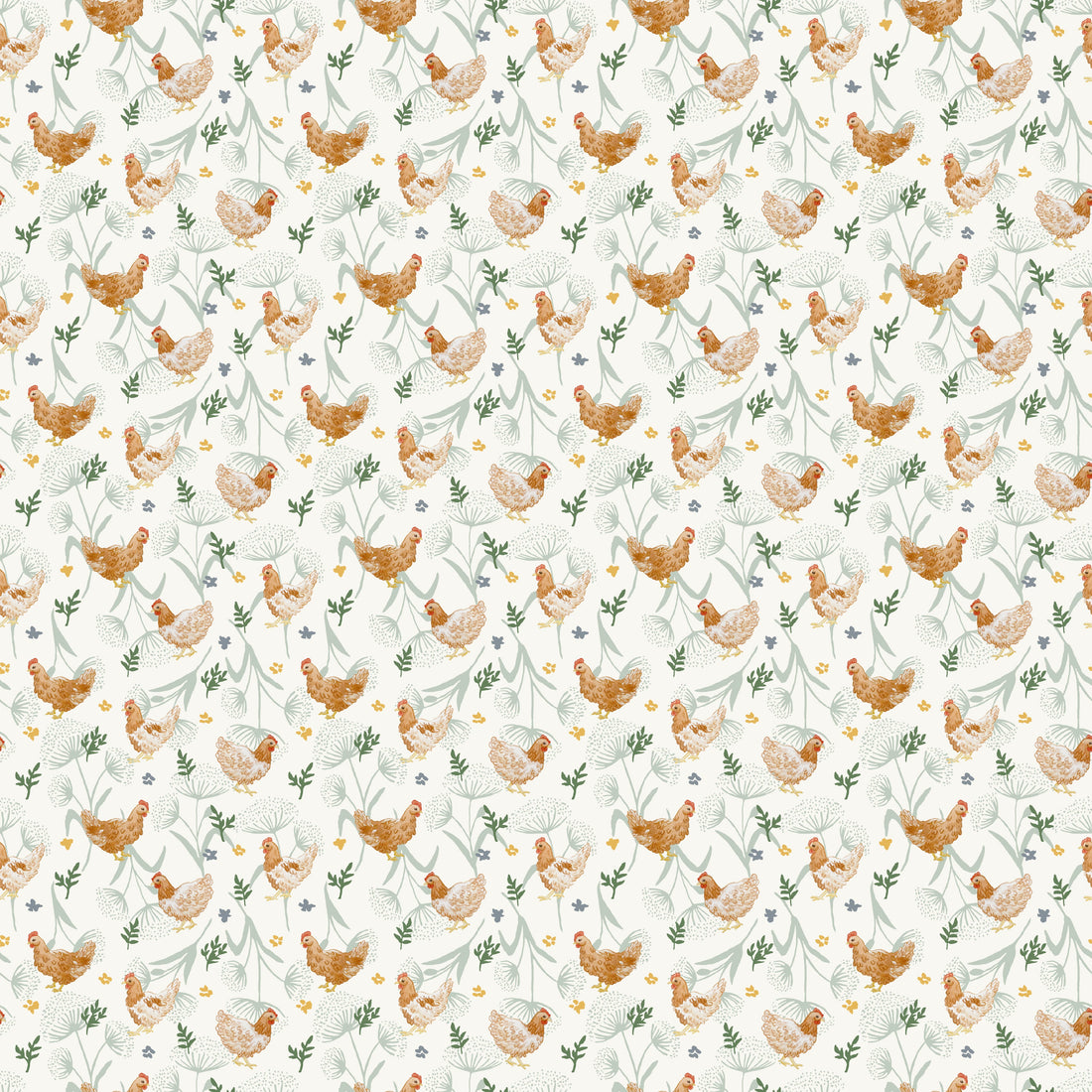 Henrietta Removable Wallpaper in White, Blue-Grey, Orange and Green