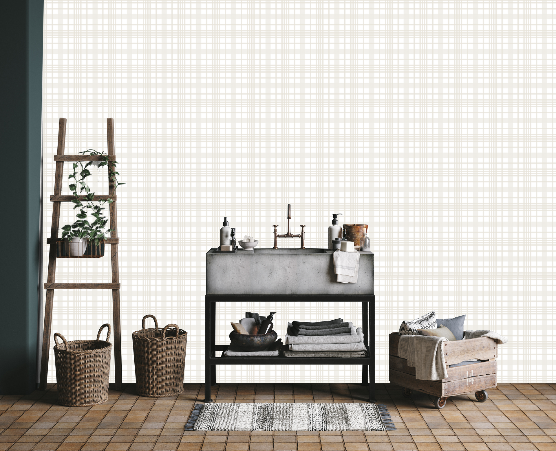 Henry Plaid Removable Wallpaper in White, Sage-Green, and Tan