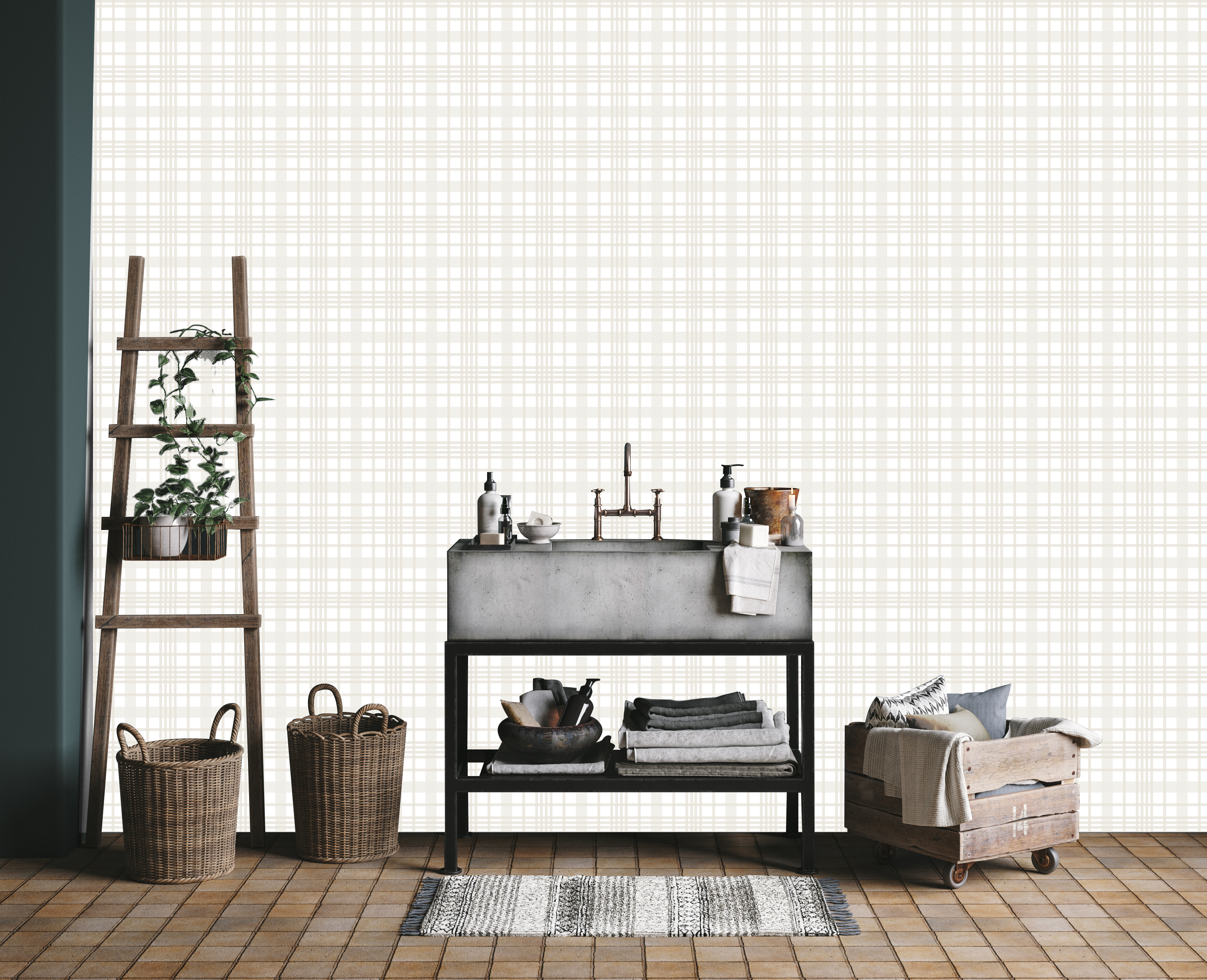 Henry Plaid Removable Wallpaper in White, Sage-Green, and Tan