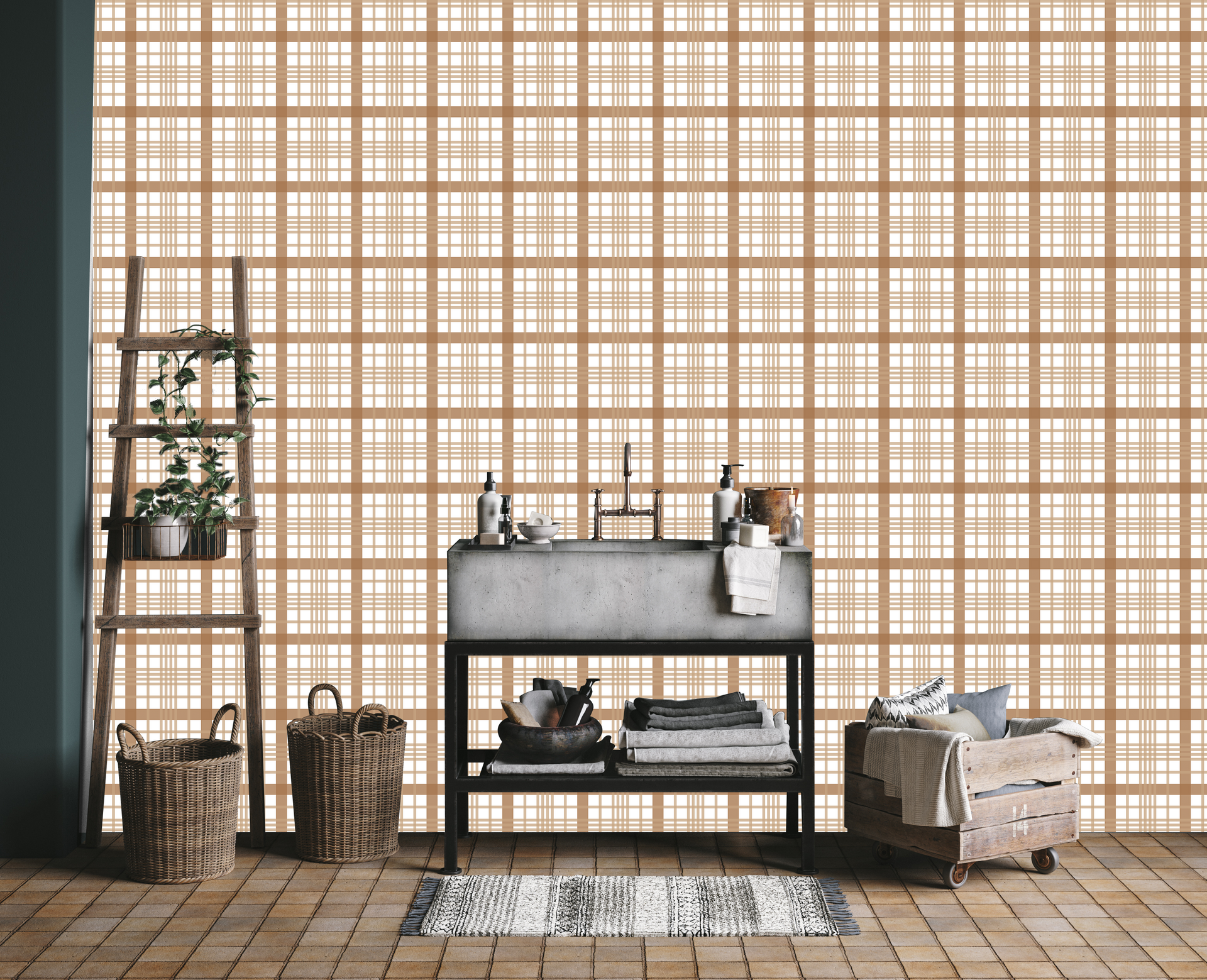 Henry Plaid Removable Wallpaper in White, Sage-Green, and Tan