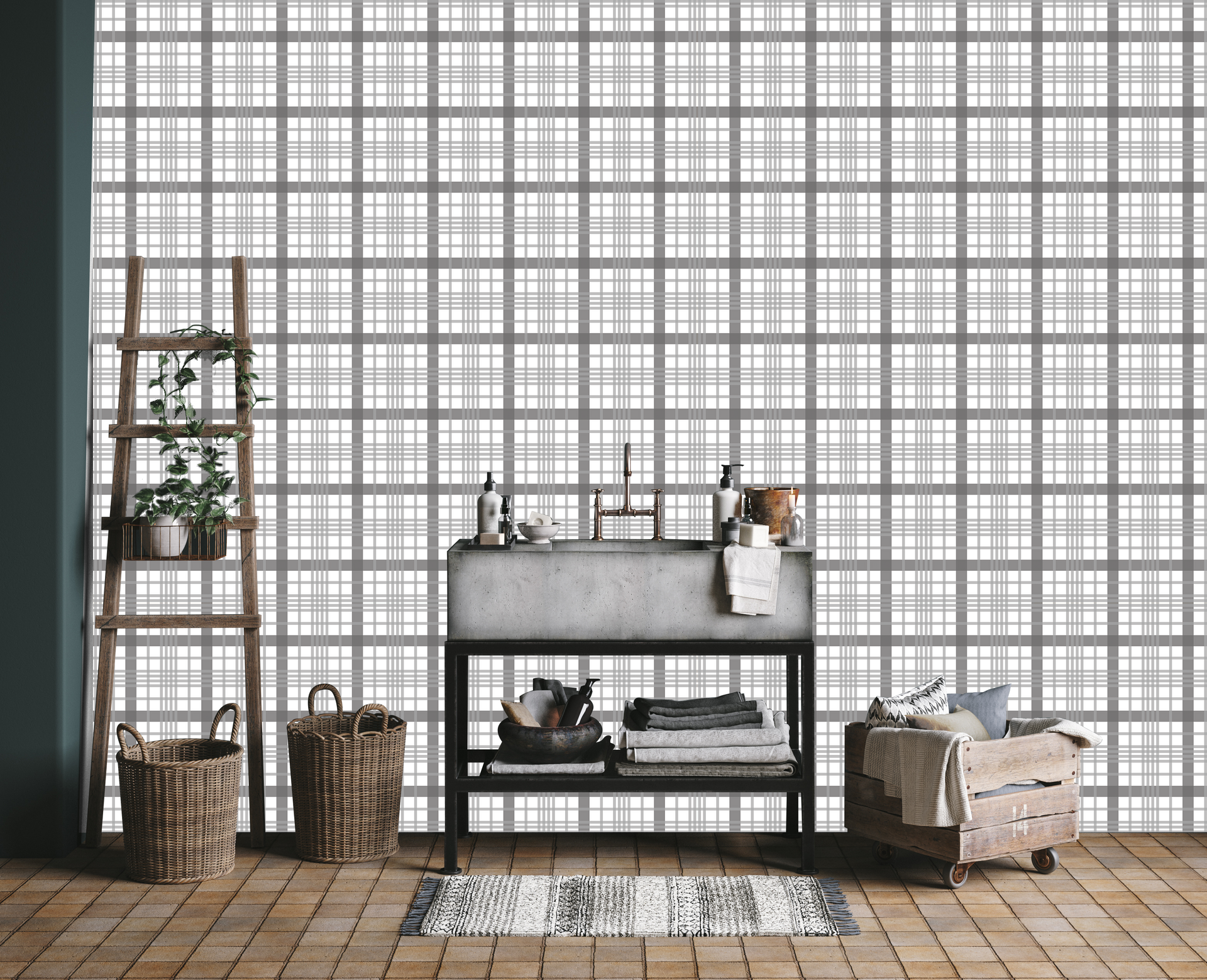 Henry Plaid Removable Wallpaper in White, Sage-Green, and Tan