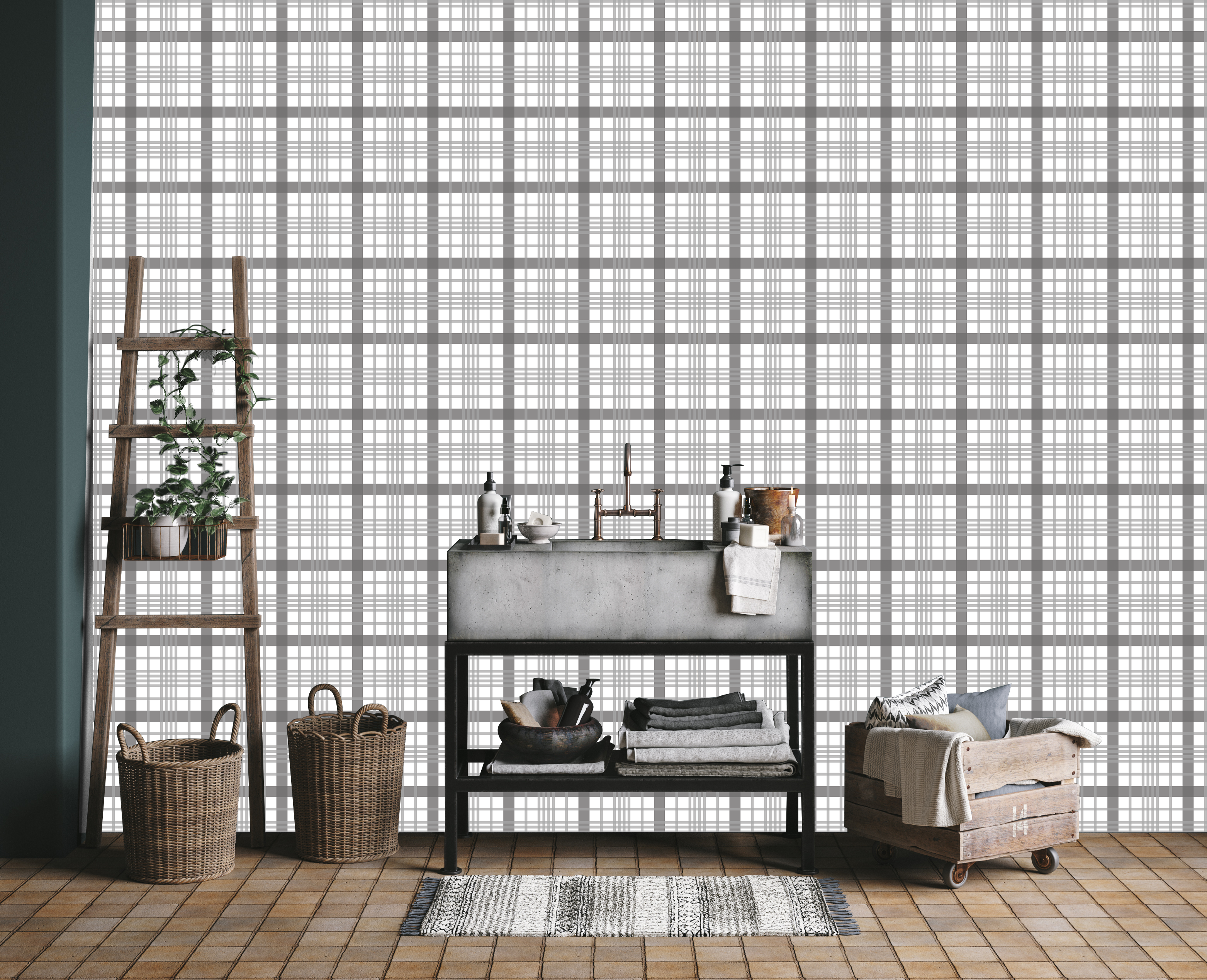 Henry Plaid Removable Wallpaper in White, Sage-Green, and Tan