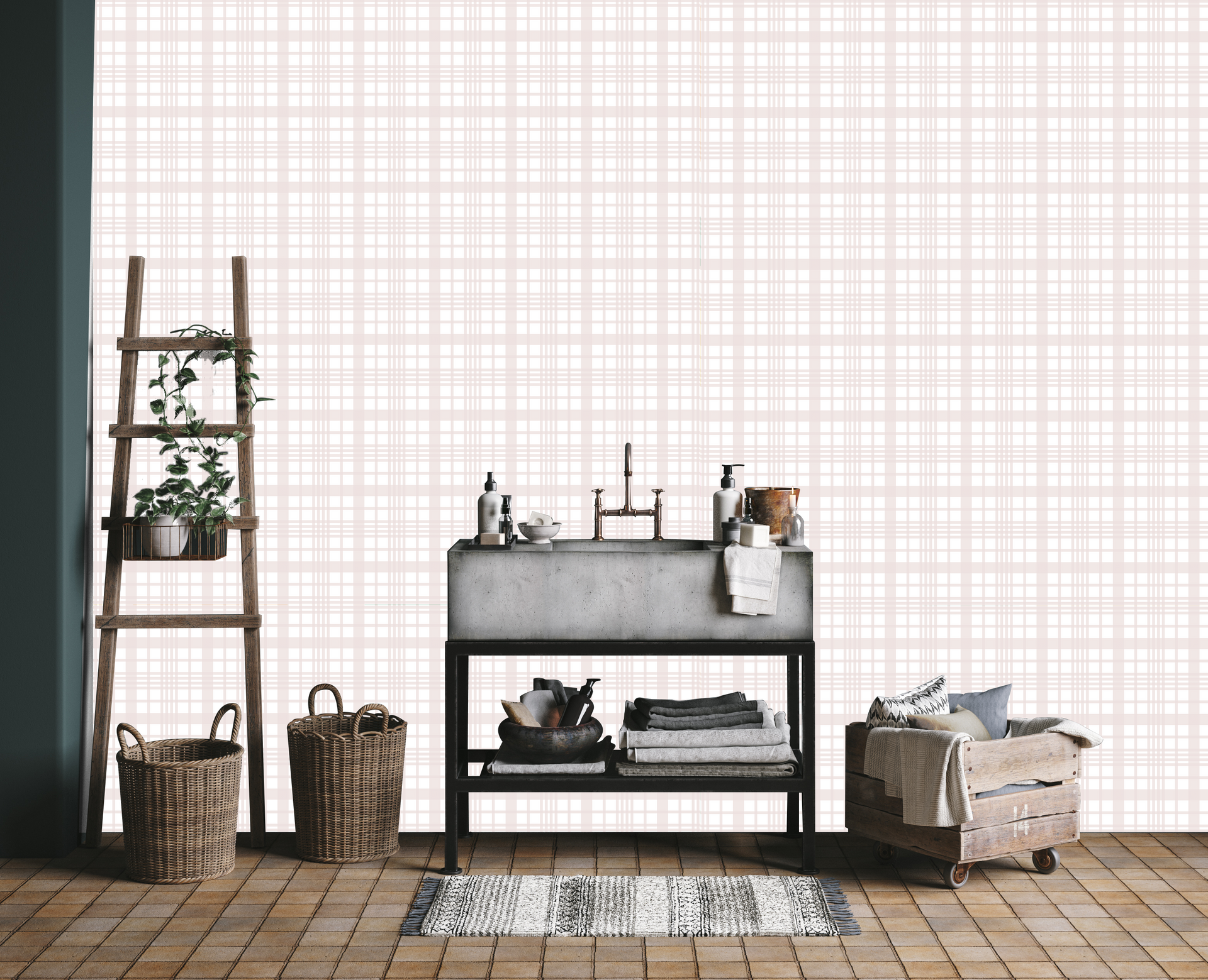 Henry Plaid Removable Wallpaper in White, Sage-Green, and Tan