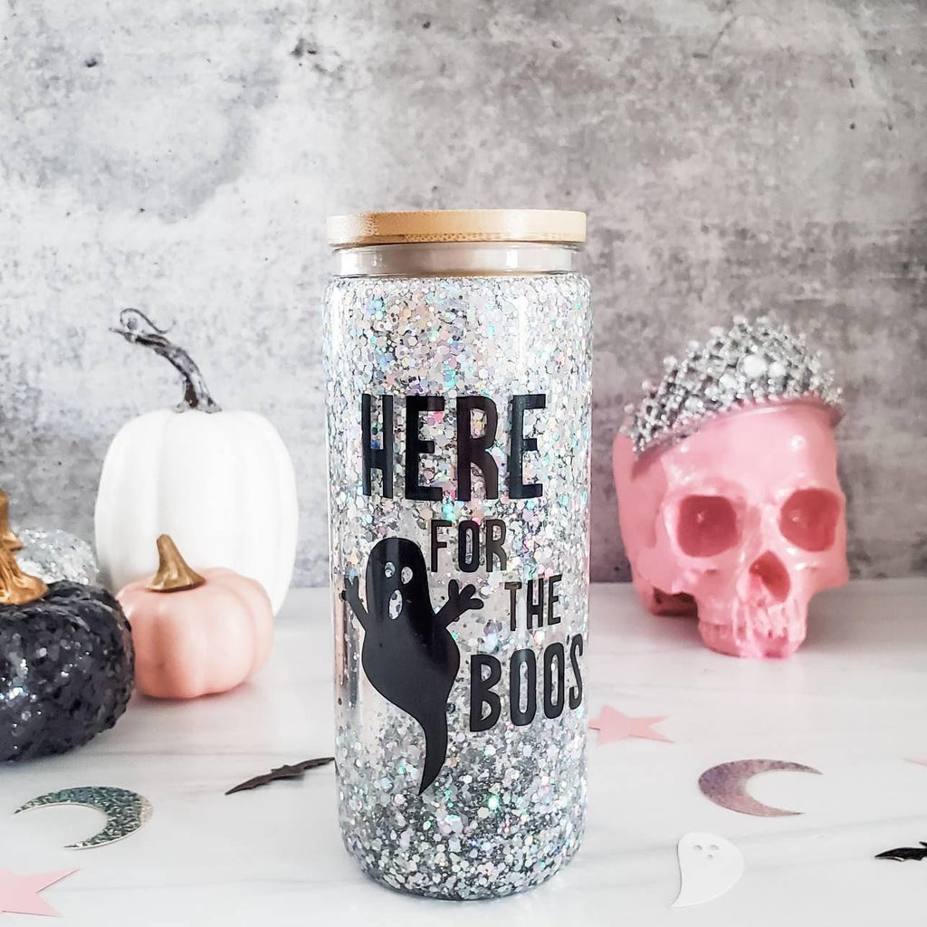 Here for the Boos Halloween Snowglobe Glitter Iced Coffee Cup
