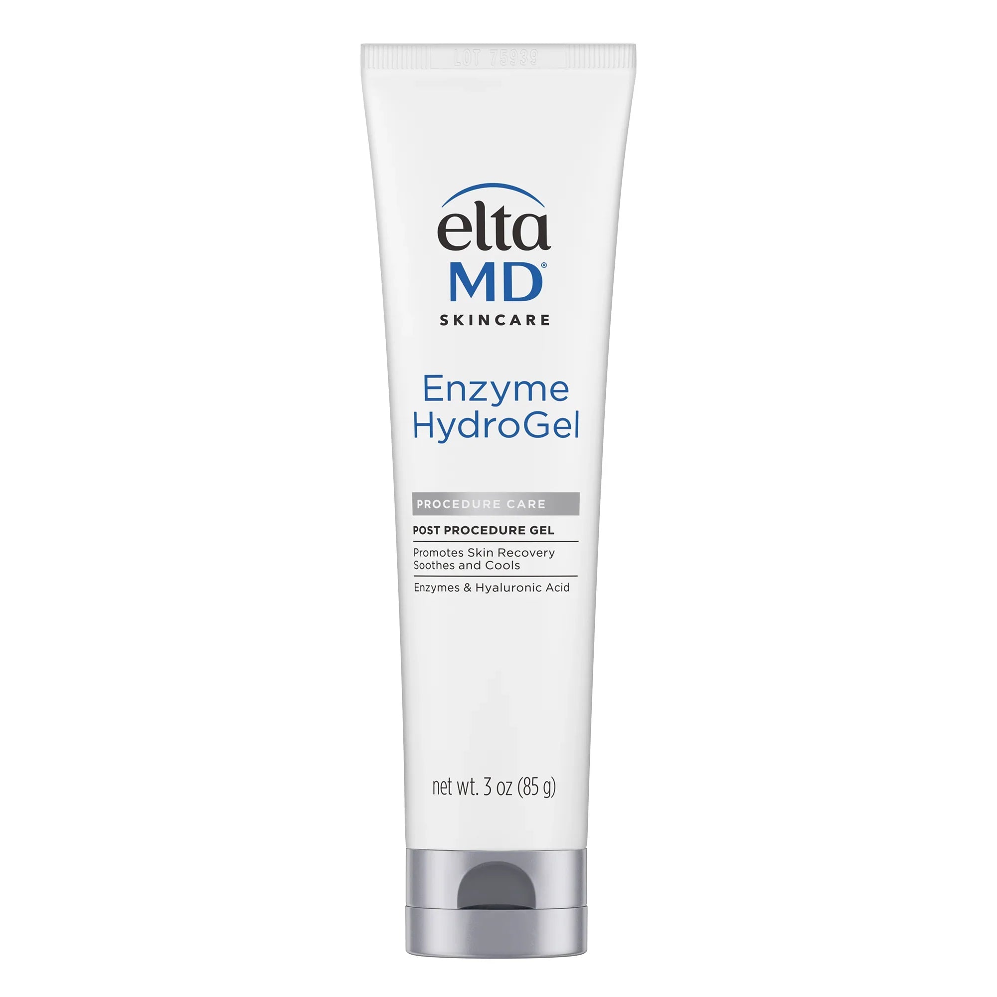 EltaMD Enzyme HydroGel 3 oz white and blue bottle for post-procedure skin recovery.