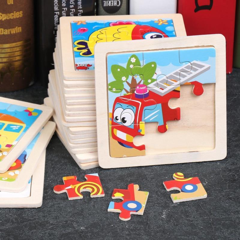 Colorful educational vehicle jigsaw puzzle for toddlers on a plain background