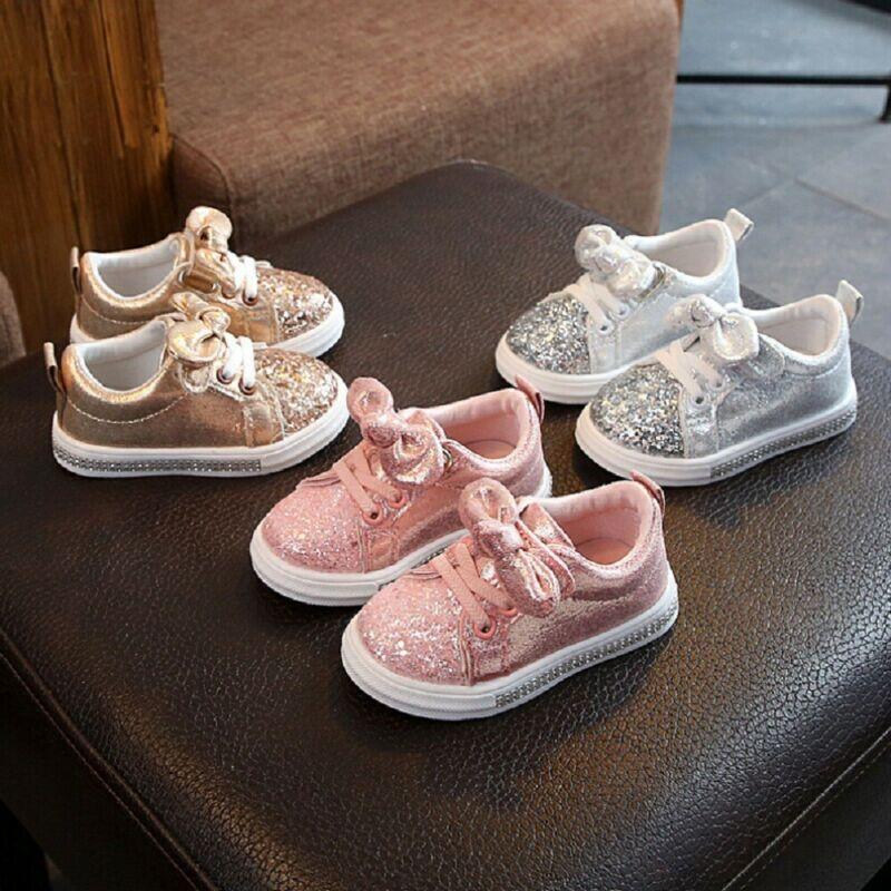 Toddler Sequin Bow Sneakers - Pink, Gold & Silver Casual Shoes