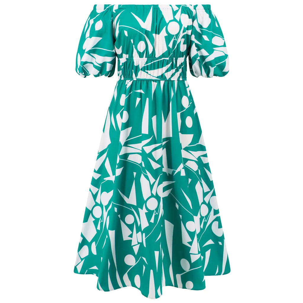 Women's Off Shoulder Bubble Sleeve Maxi Dress
