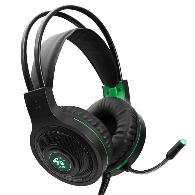 Professional gaming headset with LED accents and noise-canceling microphone.