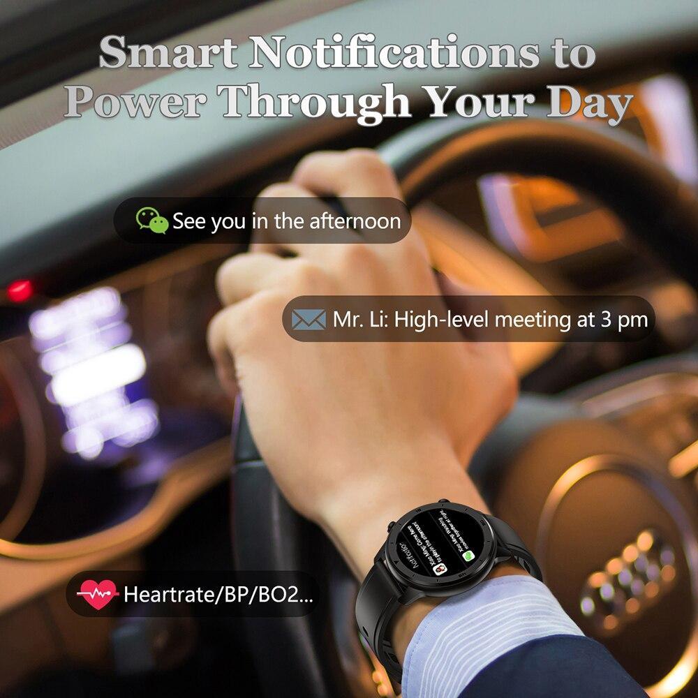 Luxury Round Business Smart Watch with Heart Rate Monitor and Leather