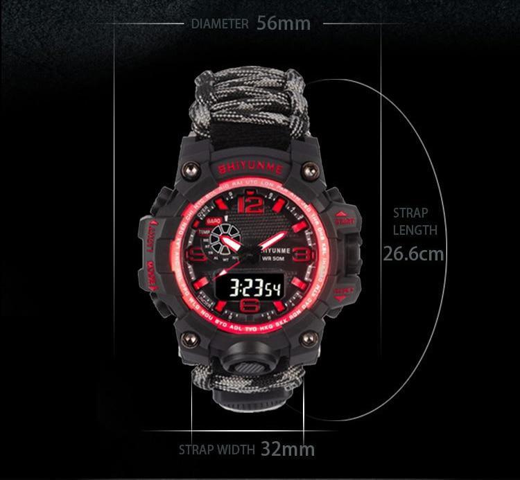 6-in-1 Survival Men’s Sports Watch with Compass & Paracord Band
