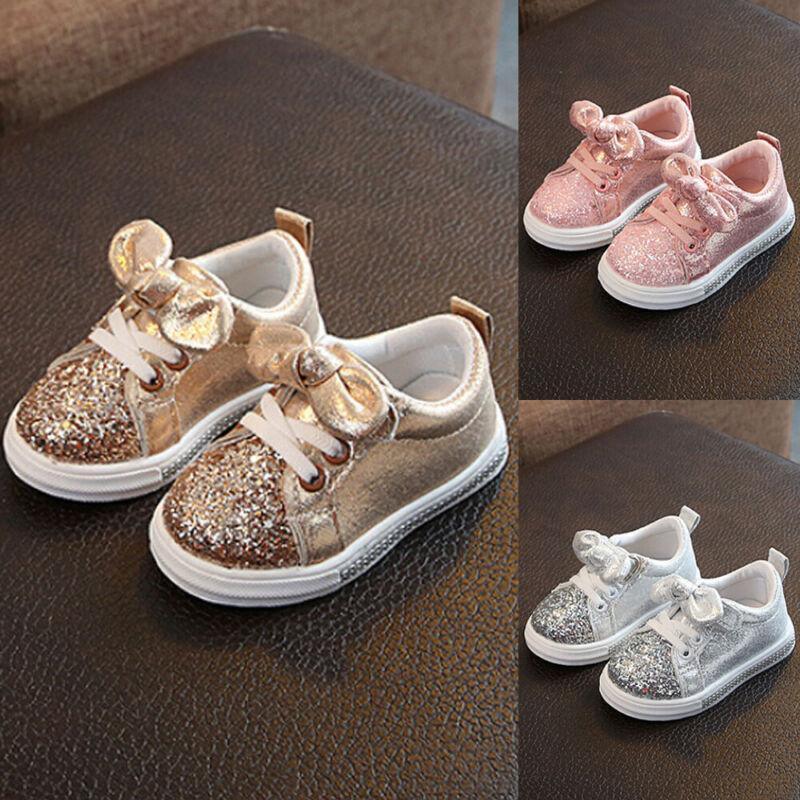 Toddler Sequin Bow Sneakers - Pink, Gold & Silver Casual Shoes