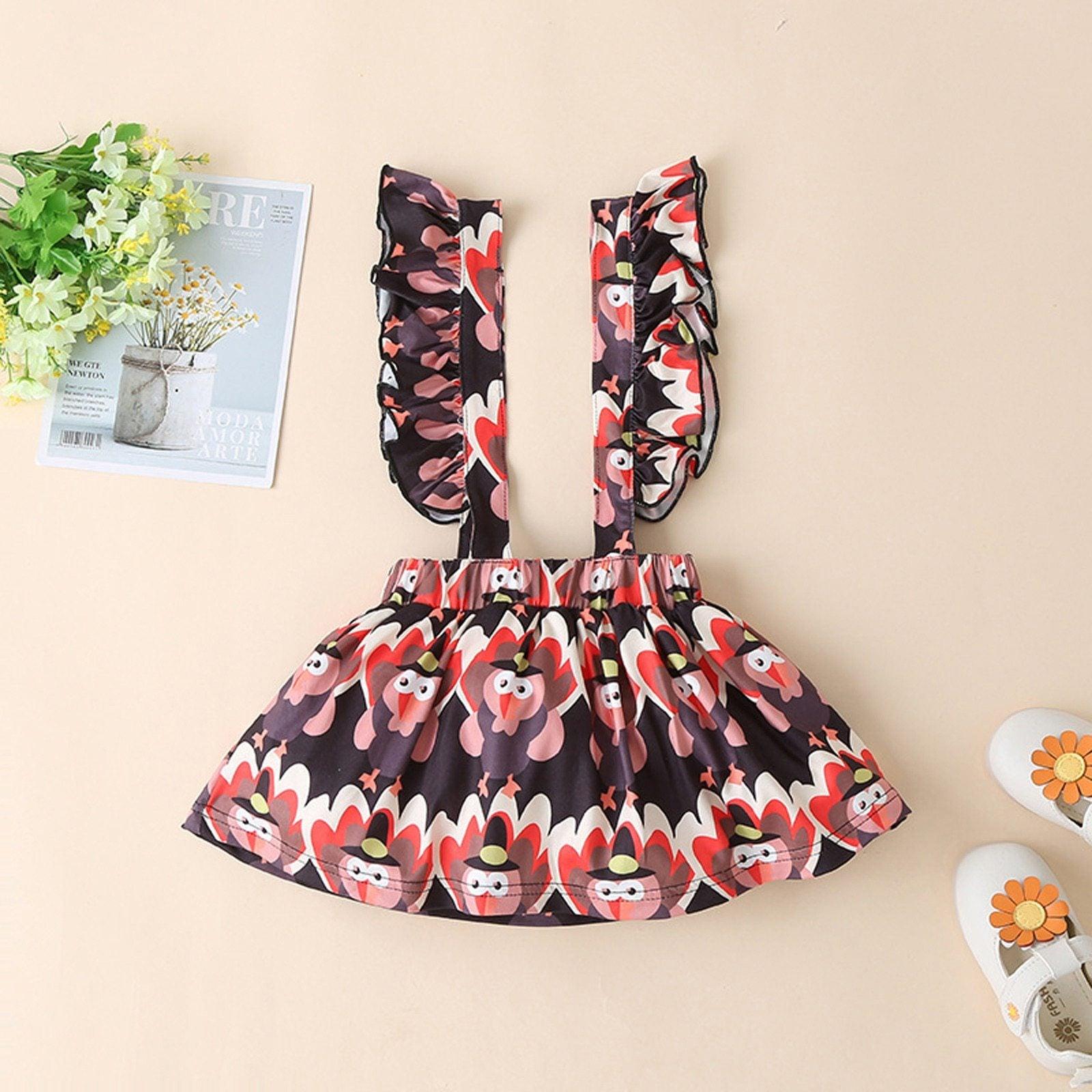 Newborn Baby Floral Romper and Suspender Skirt Winter Outfit Set