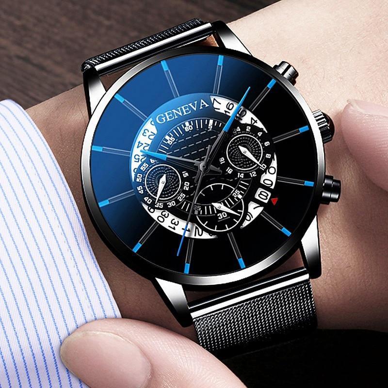 Men's stainless steel quartz wristwatch in silver with calendar display