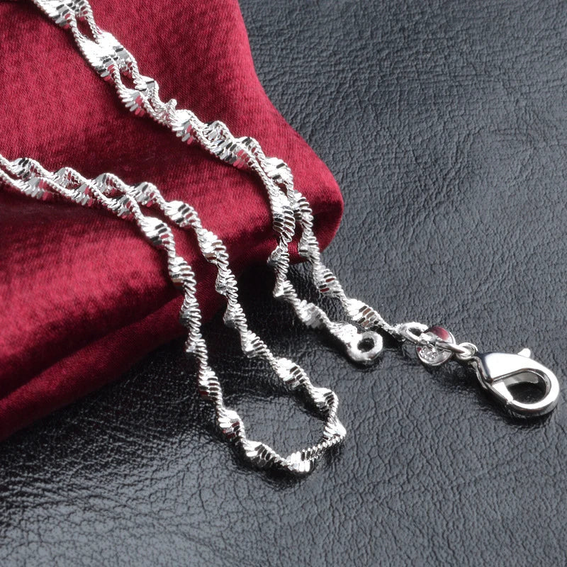 Aravant 925 Silver 2MM Twisted Water Wave Chain Link Necklaces For Women Girls Jewelry