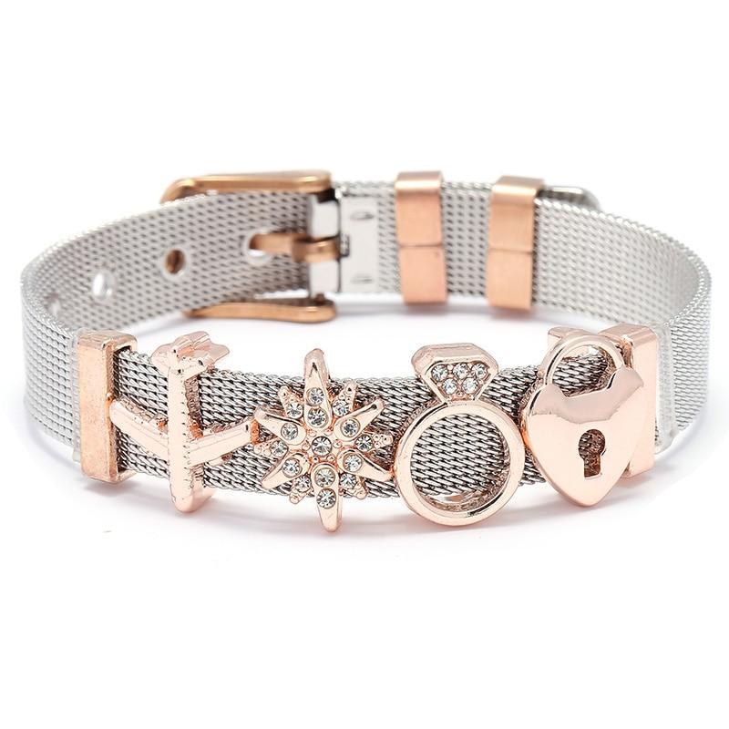 18K Gold Plated Italian Mesh Heart and Anchor Charm Bracelet
