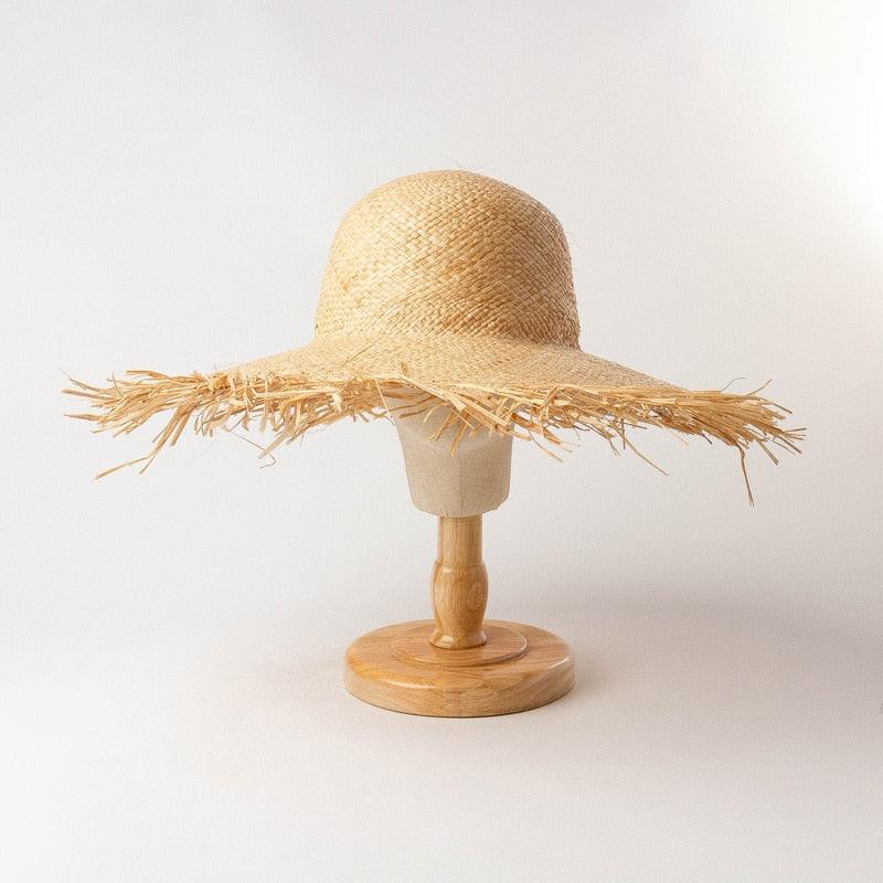 Handmade Vintage Straw Beach Hat with Wide Brim