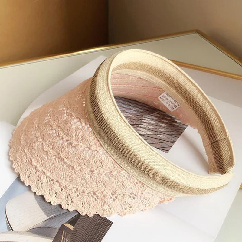 Women's Wide-Brimmed Lace Sun Visor Hat for Summer Beach Style - Image 5