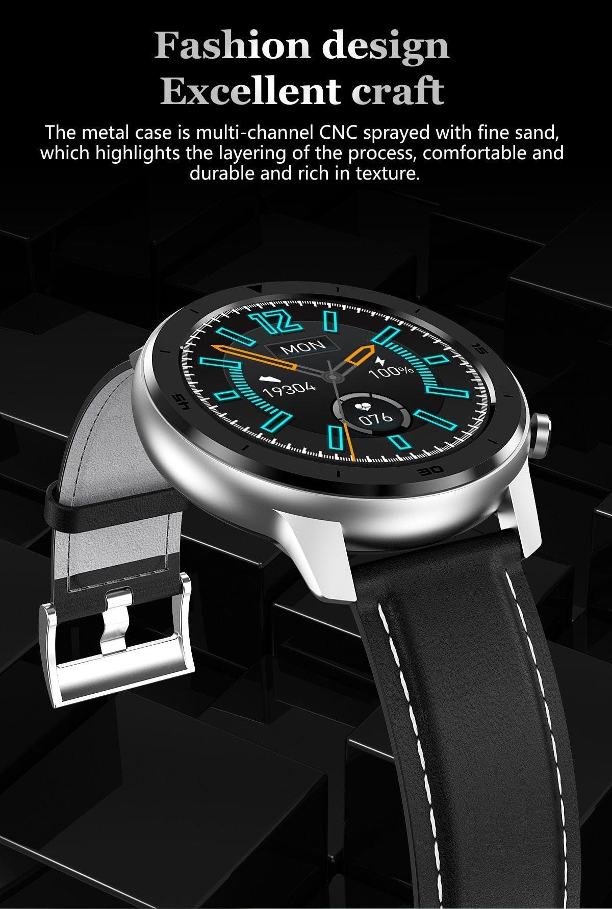 Luxury Round Business Smart Watch with Heart Rate Monitor and Leather