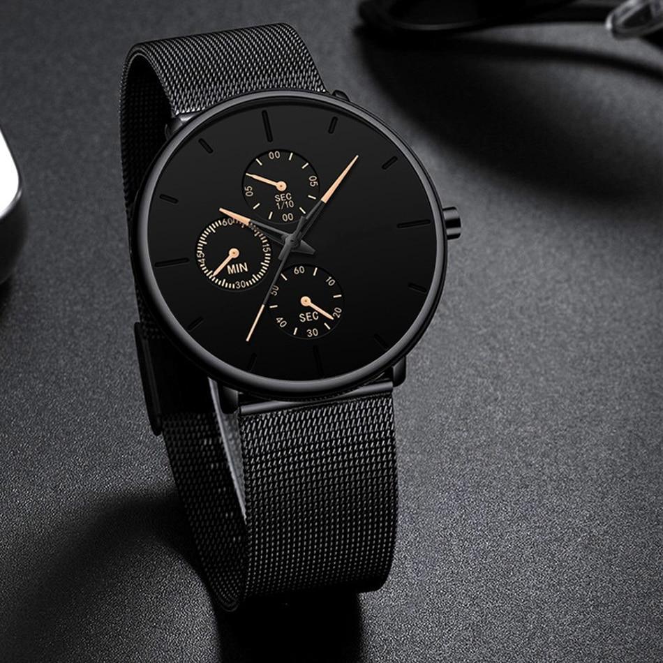 Minimalist Slim Mesh Quartz Watch for Men and Women in Black