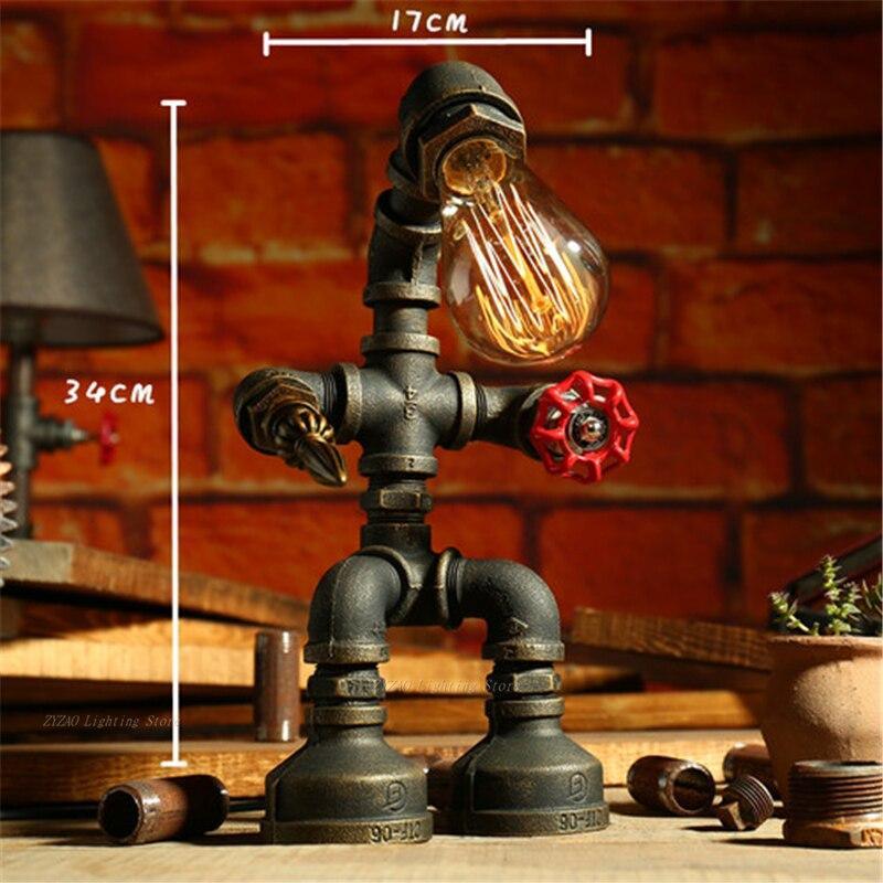 Vintage Industrial Iron Pipe Edison Table Lamp for Retro Decor
