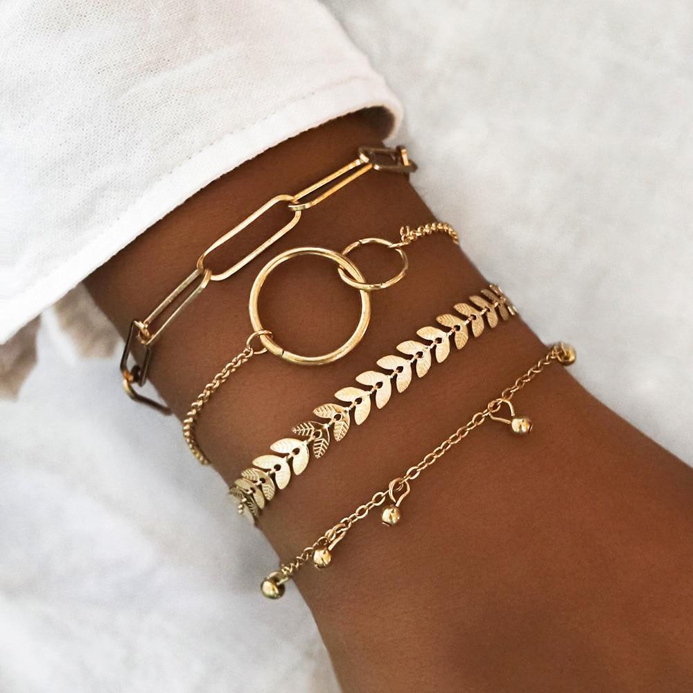 Gold-Plated Bohemian Tree of Life Tassel Bracelet Set for Women