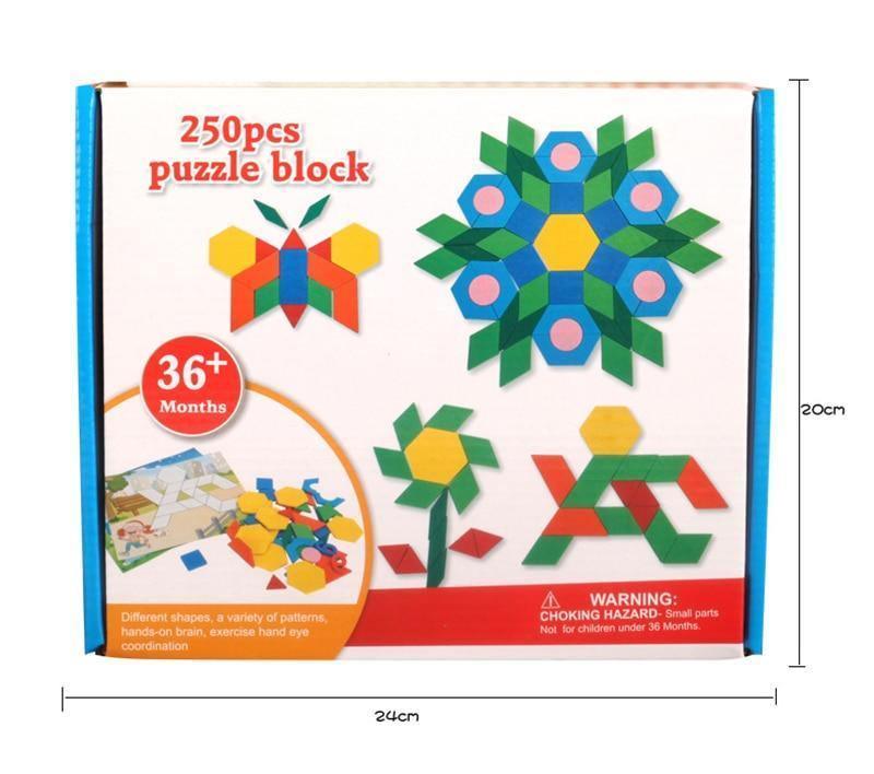 250pc Wooden Geometric Puzzle Board Set, Educational Sensory Toy