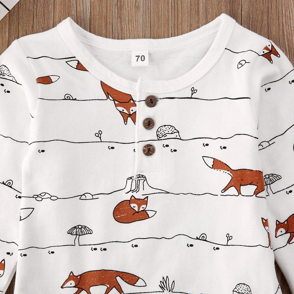 Unisex Fox Print Hooded Sweatshirt and Pants Set