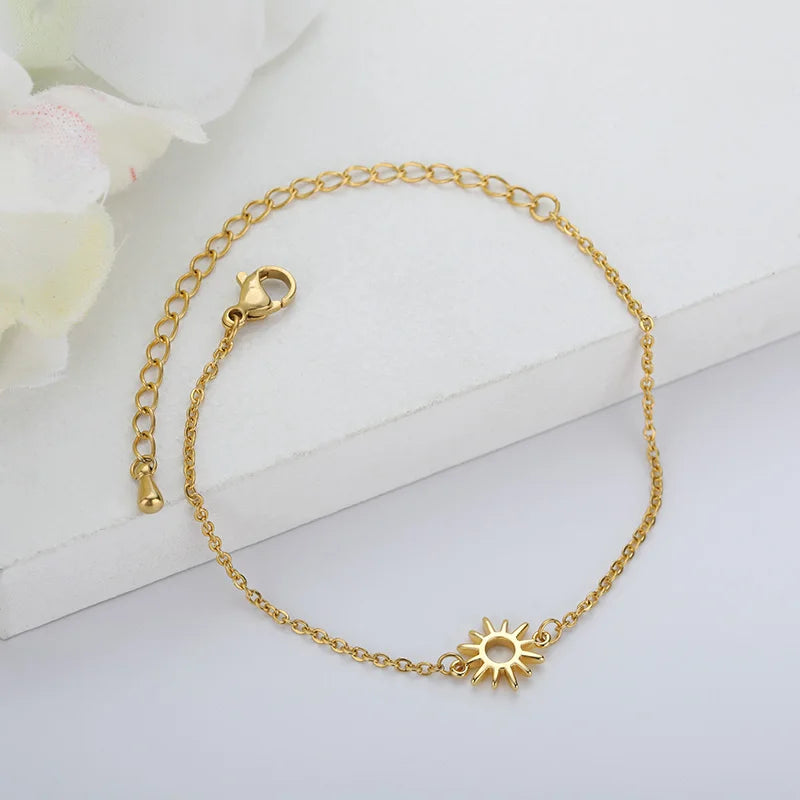ICFTZWE Sun Hollow Bracelets For Women Stainless Steel Hand Chain Vintage Sunflower Anklet Boho Foot Jewelry Accessories