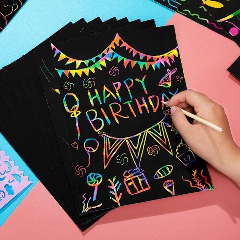 Rainbow Scratch Art Paper Set – Creative DIY Wall Art & Drawing Kit
