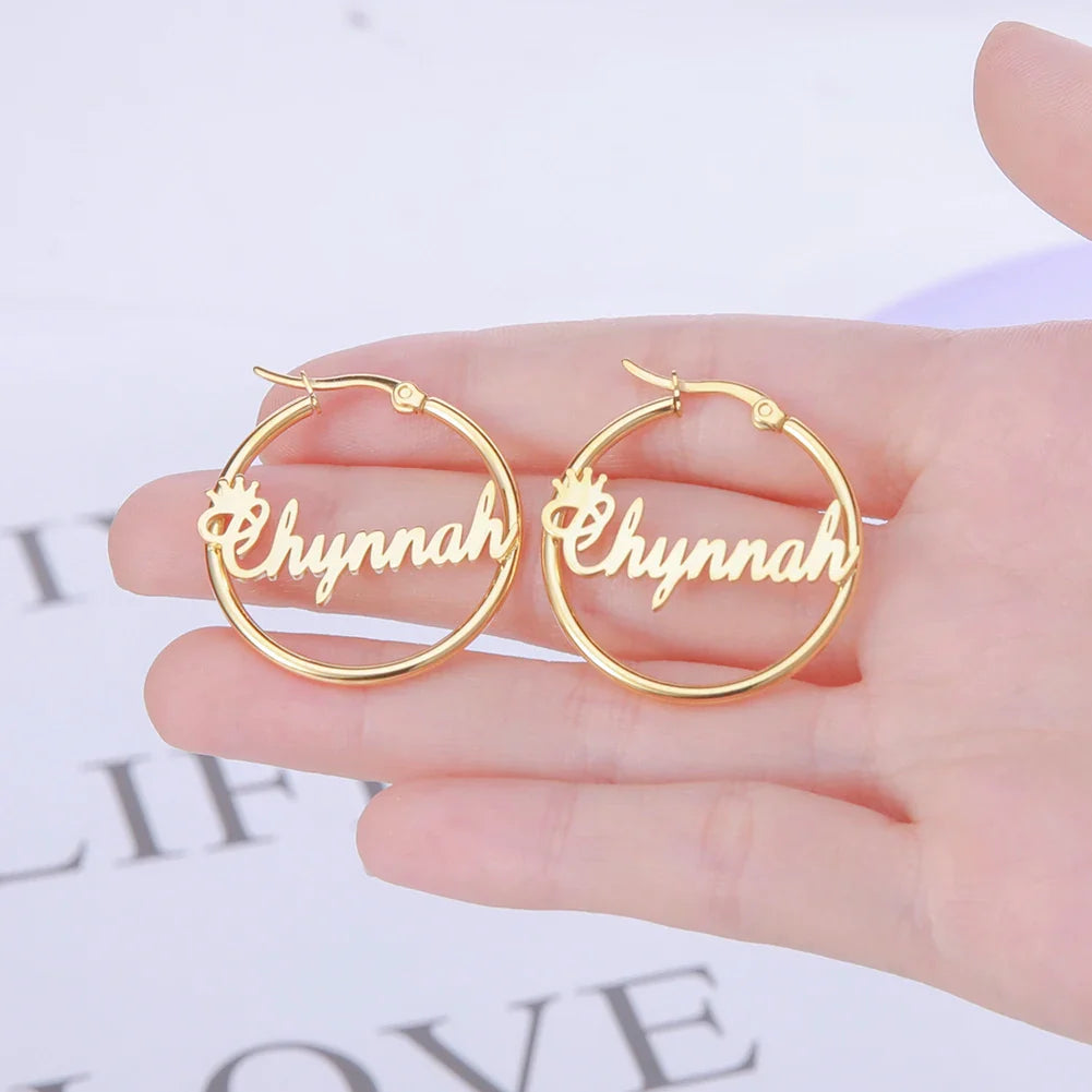 Sipuris Stainless Steel Personalized Customize Name Hoop Earrings Jewelry For Women Girls Circle Earring Fashion 30-60 MM