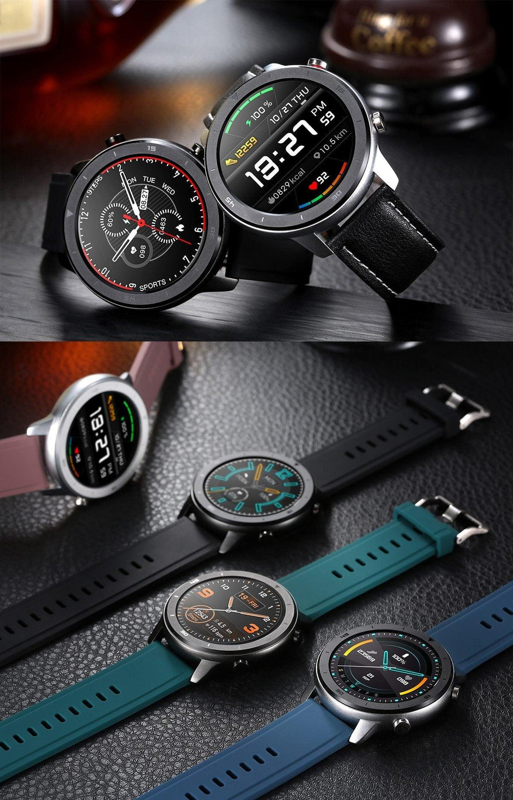 Luxury Round Business Smart Watch with Heart Rate Monitor and Leather