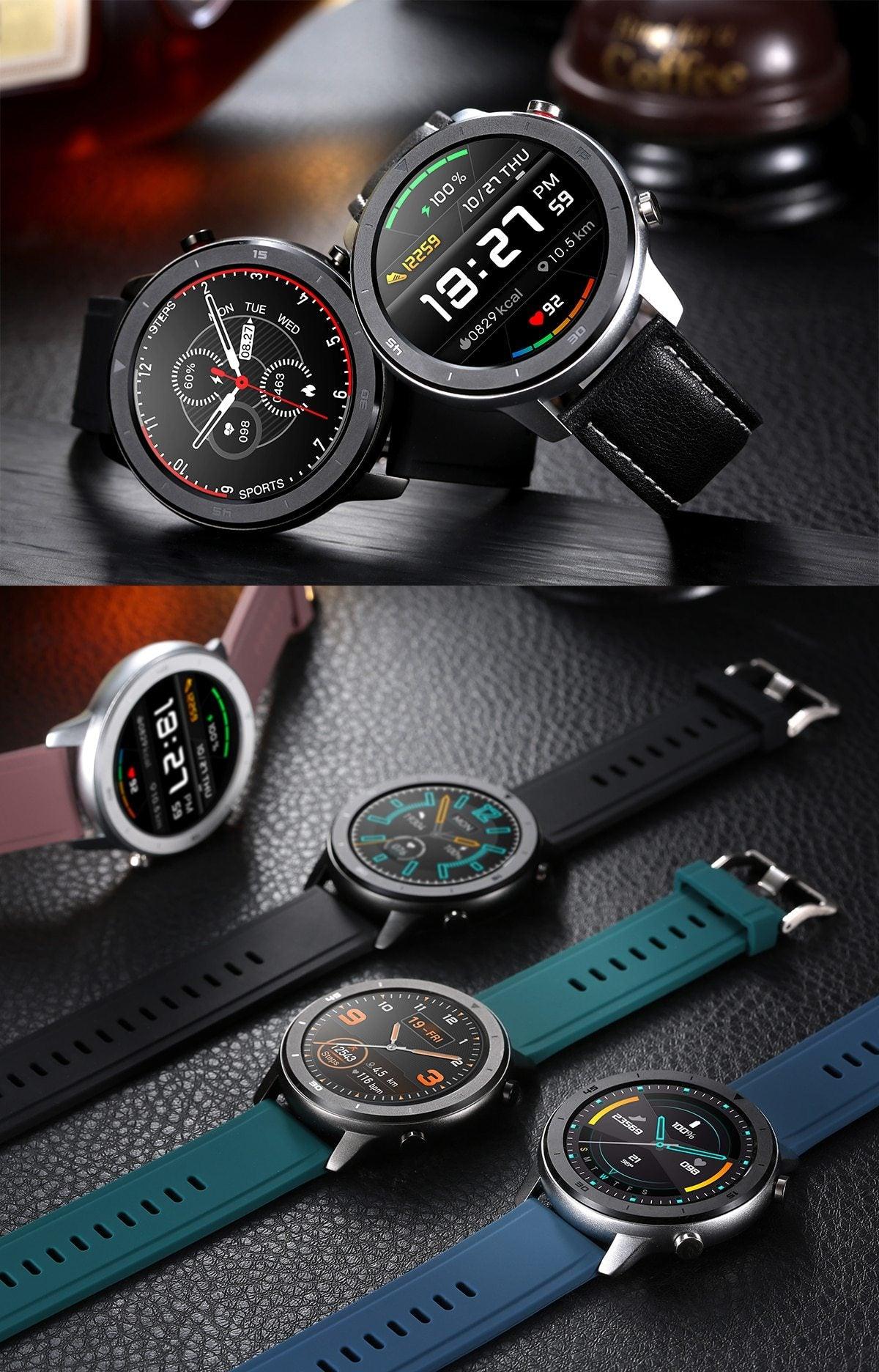 Luxury Round Business Smart Watch with Heart Rate Monitor and Leather