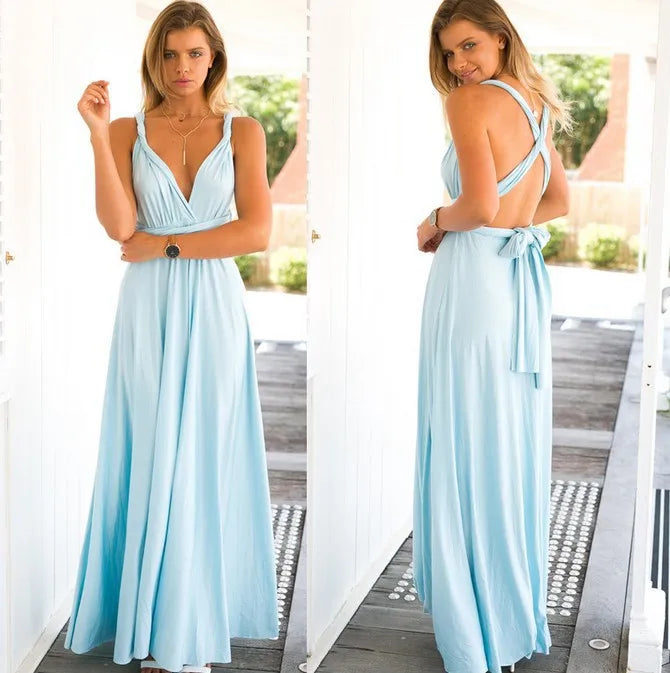 Women's Sexy Backless Convertible Wrap Maxi Dress Sleeveless - Image 9