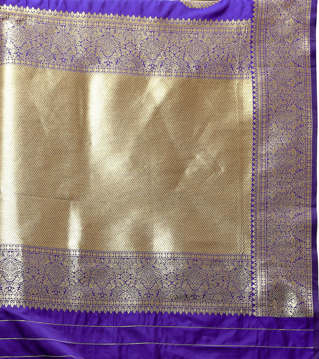Purple Soft Silk Saree with Gold Zari Weaving Detail