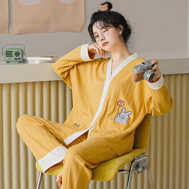 Cartoon Print Polka Dot Pajamas Set for Women