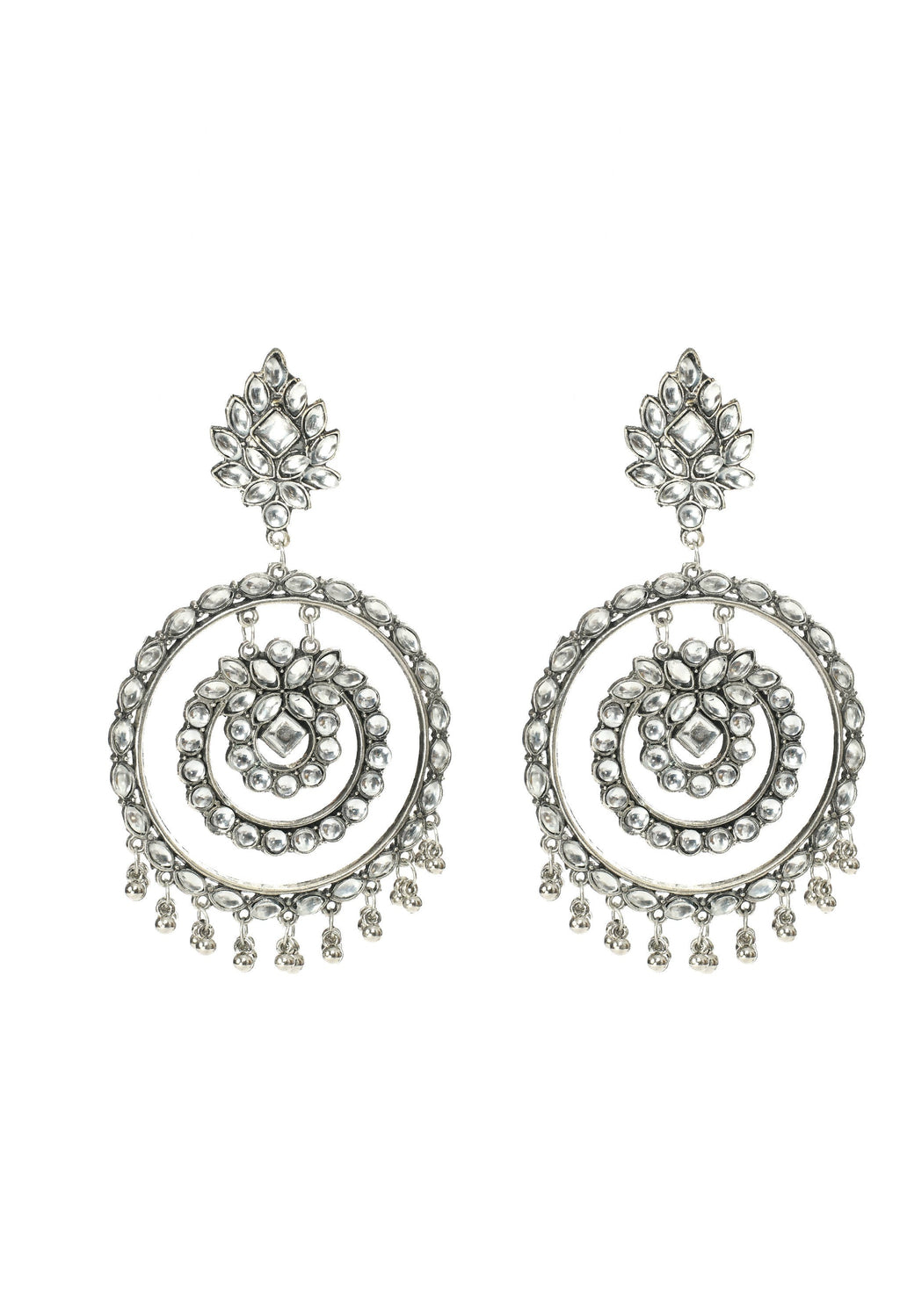 White Kundan circle earrings featuring a elegant stone setting