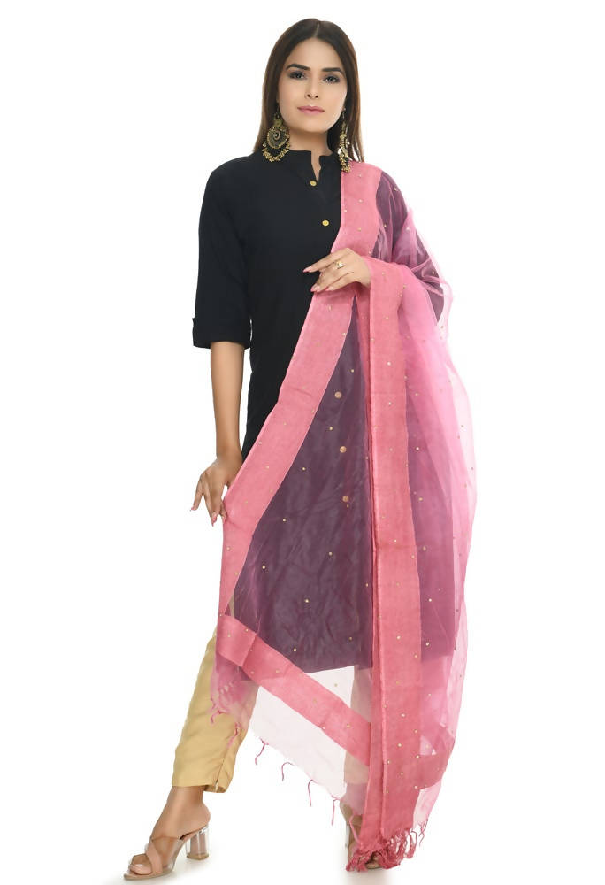 Onion Pink Stone Work Organza Dupatta for Women