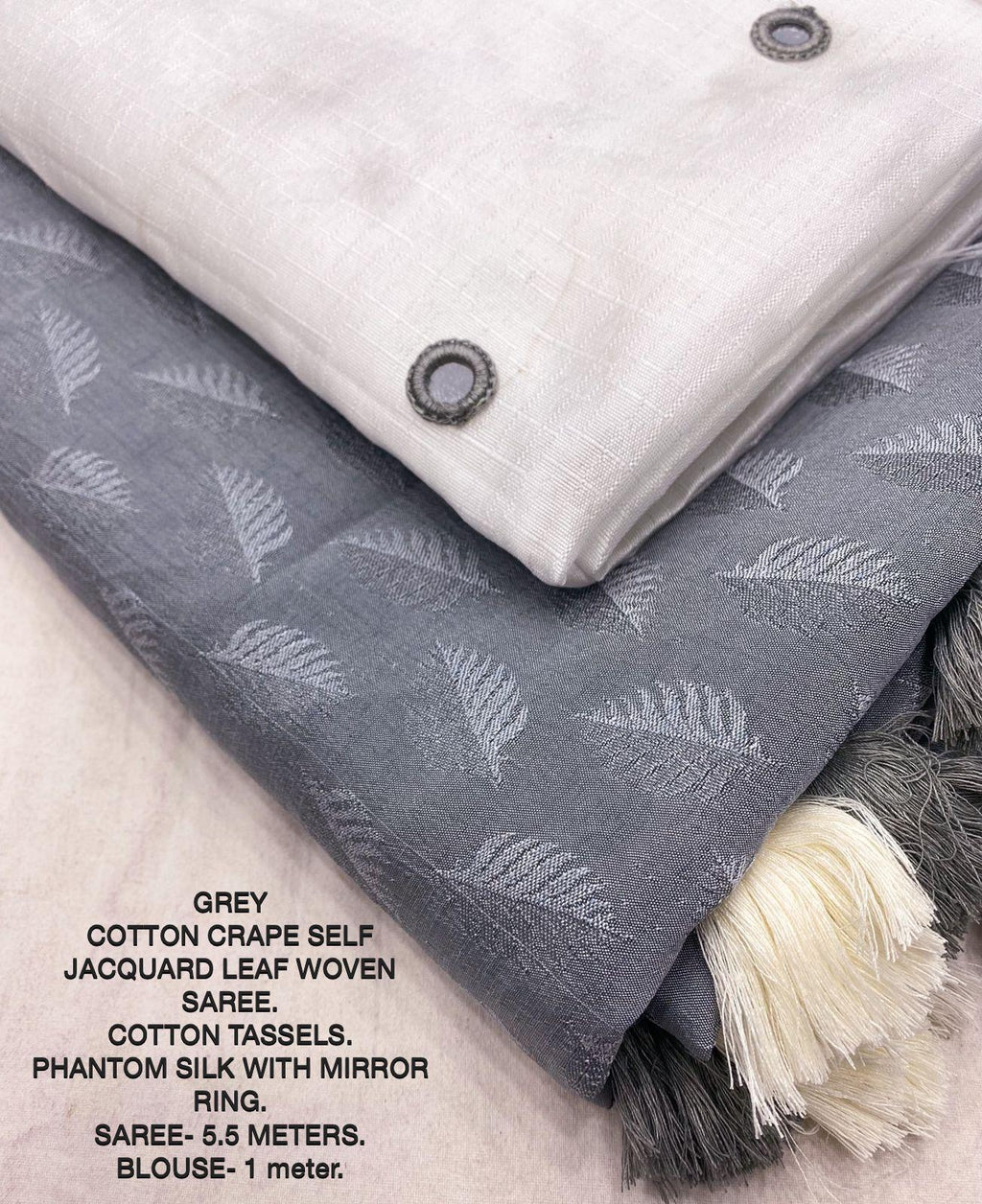 Grey Poly Georgette Woven Leaf Saree with Mirror Work Blouse