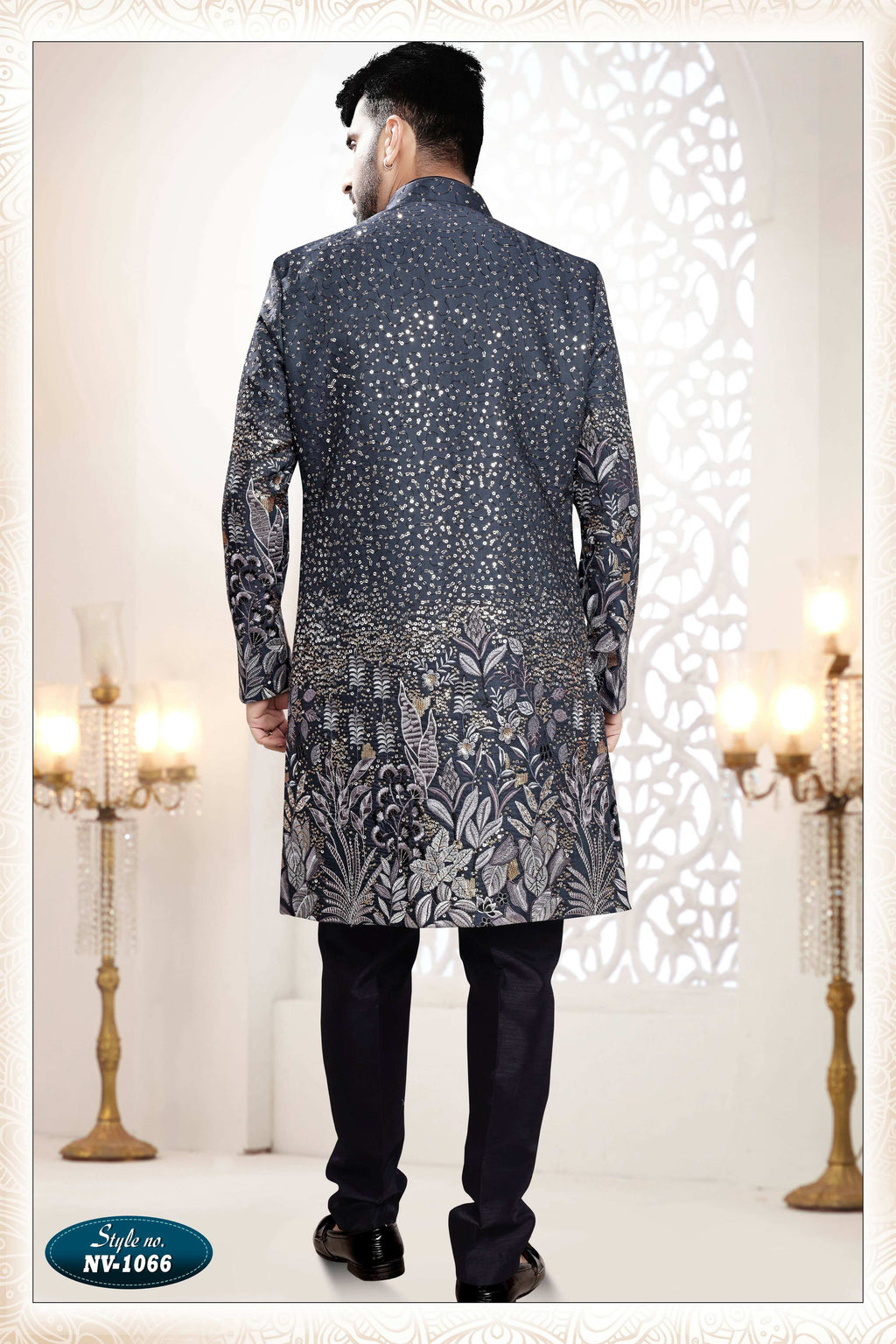 Men's Blue Straight Silk Kurta Set with Thread & Sequence Work