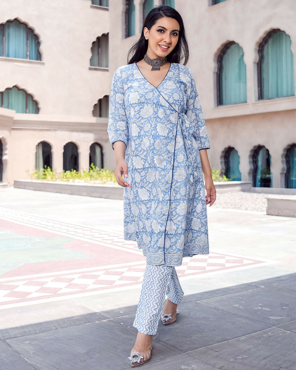 Women's Sky Blue Pure Muslin Digital Printed Kurta Pant Set