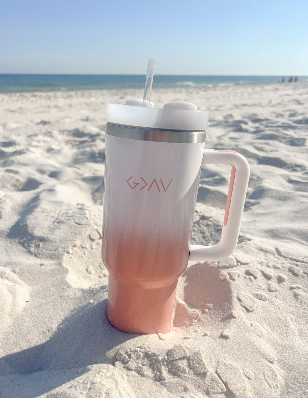 White Peach Ombre 40 oz Stainless Steel Tumbler with Handle - Image 5